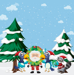 Poster - Christmas holidays with Santa in the snow