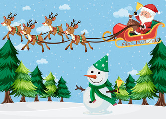 Poster - Christmas theme with Santa riding sleigh