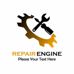 Repair engine logo template illustration. there are gear, 
wrench and screwdriver