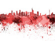 Frankfurt skyline in red watercolor on white background