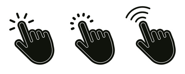 Leinwandbilder - Pointer cursor сomputer mouse icon. Clicking cursor, pointing hand clicks icons. Click cursor - stock vector.