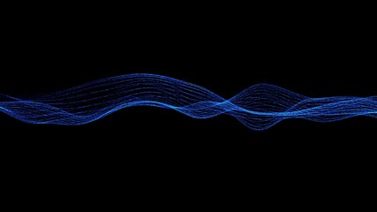 Poster - Animation neon blue wave intro. Movement of shimmer lines. Chaotic transfusion water. Alpha channel. Glowing musical wave. LED strip. Background of technology, medicine, business. 3d rendering. 4k