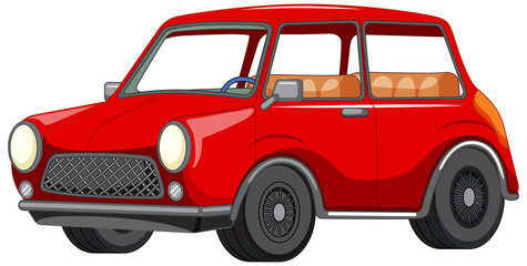 Sticker - Vintage red car on white background