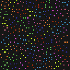 Poster - Colored pixels embossed from the black canvas. Vector with simple and small pixels scattered in a chaotic manner.