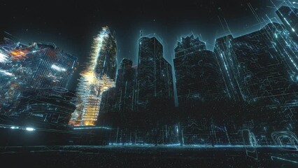Wall Mural - smart city concept with abstract infographics. artificial intelligence technology, digital city, dat