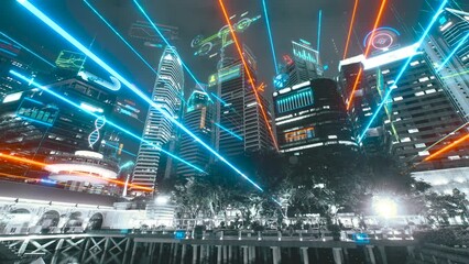 Wall Mural - smart city concept with abstract infographics. artificial intelligence technology, digital city, dat