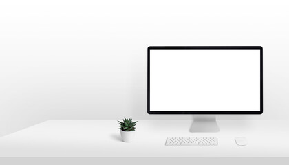 Aufkleber - Computer display mockup on work desk with copy space beside. Clean, light composition. Isolated screen for page presentation