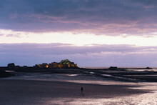 Elizabeth Castle With Low Tide At Sunset. Jersey, United Kingdom