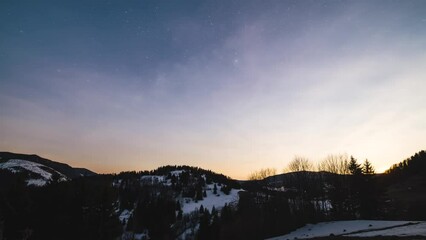 Wall Mural - day to night time lapse, sunset and milky way galaxy stars motion in beautiful evening nature