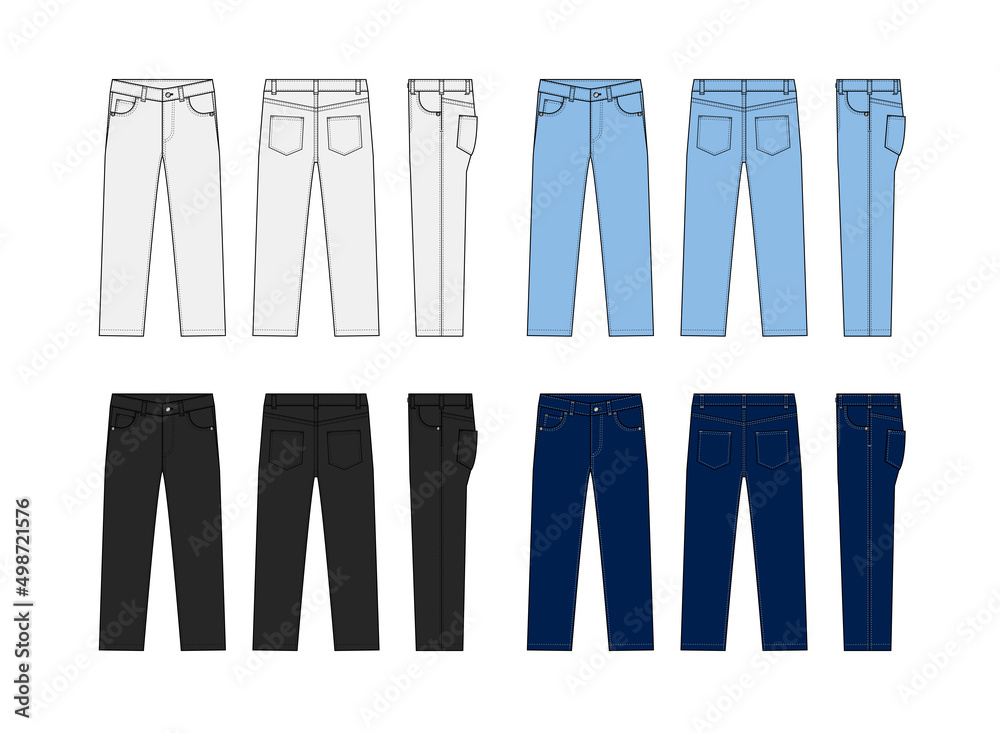 Straight jeans pants vector template illustration set Stock Vector ...
