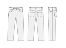 Straight Jeans Pants Vector Template Illustration | White