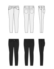 Canvas Print - Skinny jeans pants vector template illustration set