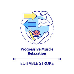 Progressive muscle relaxation concept icon. Body therapy. PTSD coping strategy abstract idea thin line illustration. Isolated outline drawing. Editable stroke. Arial, Myriad Pro-Bold fonts used