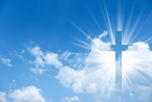 Silhouette Of Cross Against Blue Sky. Christian Religion