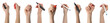 © New Africa - Collage with photos of woman holding different markers on white background, closeup
