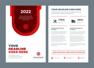 Wall Mural - Red brochure annual report flyer design template, vector abstract flat background with logo design.