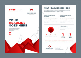 Wall Mural - Red brochure annual report flyer design template, vector abstract flat background with logo design.