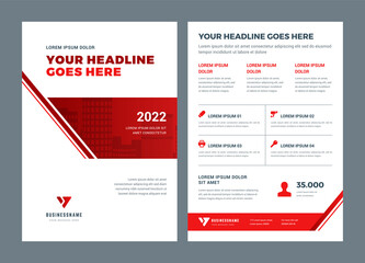 Wall Mural - Red brochure annual report flyer design template, vector abstract flat background with logo design.