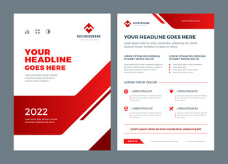 Wall Mural - Red brochure annual report flyer design template, vector abstract flat background with logo design.