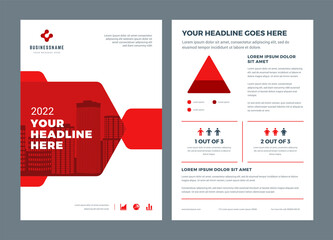 Wall Mural - Red brochure annual report flyer design template, vector abstract flat background with logo design.