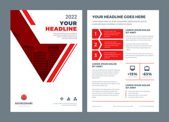 Wall Mural - Red brochure annual report flyer design template, vector abstract flat background with logo design.