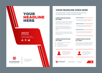 Wall Mural - Red brochure annual report flyer design template, vector abstract flat background with logo design.