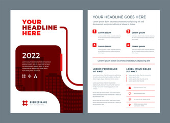 Wall Mural - Red brochure annual report flyer design template, vector abstract flat background with logo design.