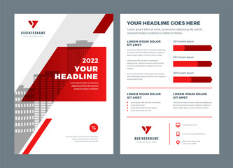 Wall Mural - Red brochure annual report flyer design template, vector abstract flat background with logo design.