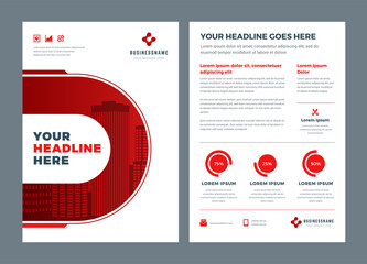 Wall Mural - Red brochure annual report flyer design template, vector abstract flat background with logo design.