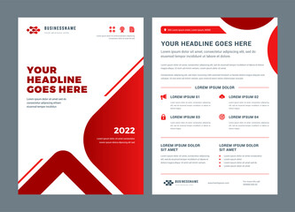 Wall Mural - Red brochure annual report flyer design template, vector abstract flat background with logo design.