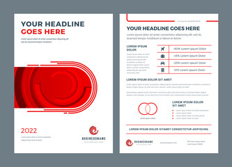 Wall Mural - Red brochure annual report flyer design template, vector abstract flat background with logo design.
