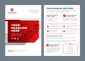 Wall Mural - Red brochure annual report flyer design template, vector abstract flat background with logo design.