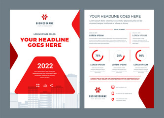 Wall Mural - Red brochure annual report flyer design template, vector abstract flat background with logo design.