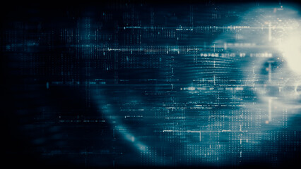 Aufkleber - Futuristic abstract de-focus flowing data matrix, telemetry and encrypt numbers display with particles simulation in cyber space environment for head up display background