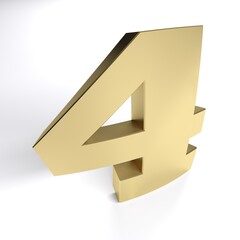 Poster - Number four in brass material isolated on white background - 3D rendering illustration
