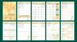 Printable vector planner pages templates in yellow and green gray shades. Daily, weekly, monthly, project, budget planners. Pages with gratitude diary, rituals and vision board.