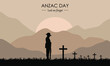Vector illustration of beauty landscape. Remembrance day symbol. Lest we forget. Anzac day background with australian soldier and beauty landscape.