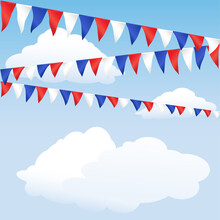 Red, White And Blue Bunting. Vector Background Suitable For Street Parties And Jubilee Celebrations. 