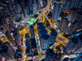 Fototapeta Miasto - Top view of Hong Kong ciy at night