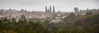 3x1 Panoramic View of the Historic Old Town and Cathedral of Saint James in Santiago de Compostela, Spain