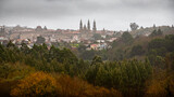 Fototapeta Paryż - Panoramic View of the Historic Old Town and Cathedral of Saint James in Santiago de Compostela, Spain