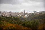 Fototapeta Paryż - Panoramic View of the Historic Old Town and Cathedral of Saint James in Santiago de Compostela, Spain