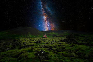 Wall Mural - cabin on the mountain with a starry sky