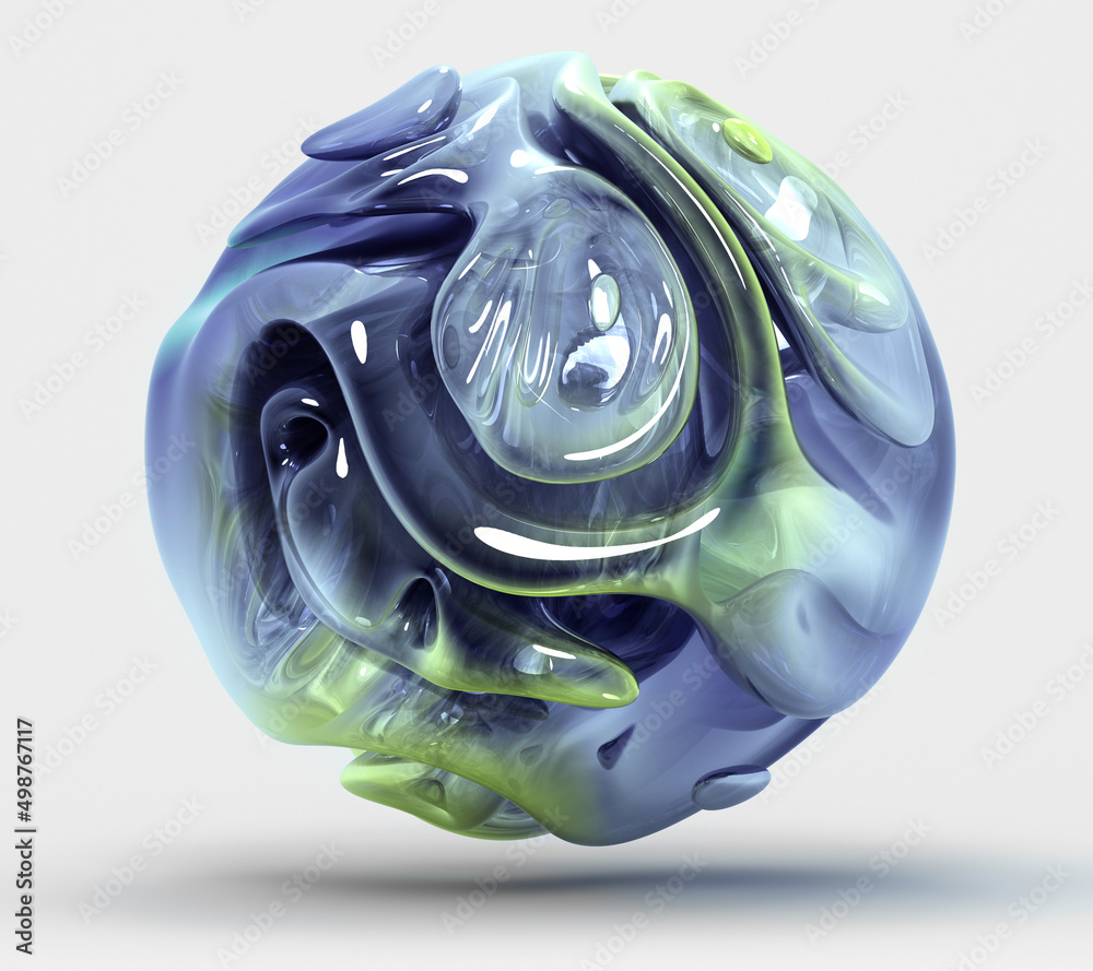 3d render of abstract art 3d ball in organic curve round wavy smooth ...