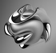 © Philipp - 3d render of abstract art with surreal 3d organic alien ball or liquid substance in curve wavy smooth and soft bio forms in matte aluminum metal material with glossy silver parts on grey background