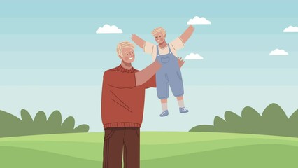 Poster - blond father and son family characters animation