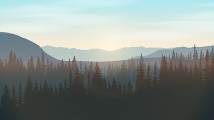  Mountain landscape on the horizon background. vector illustration.
