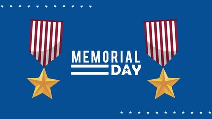 Poster - memorial day lettering with medals animation