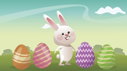 Poster - happy easter celebration with rabbit and eggs