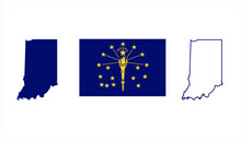 Indiana State. Map And Flag